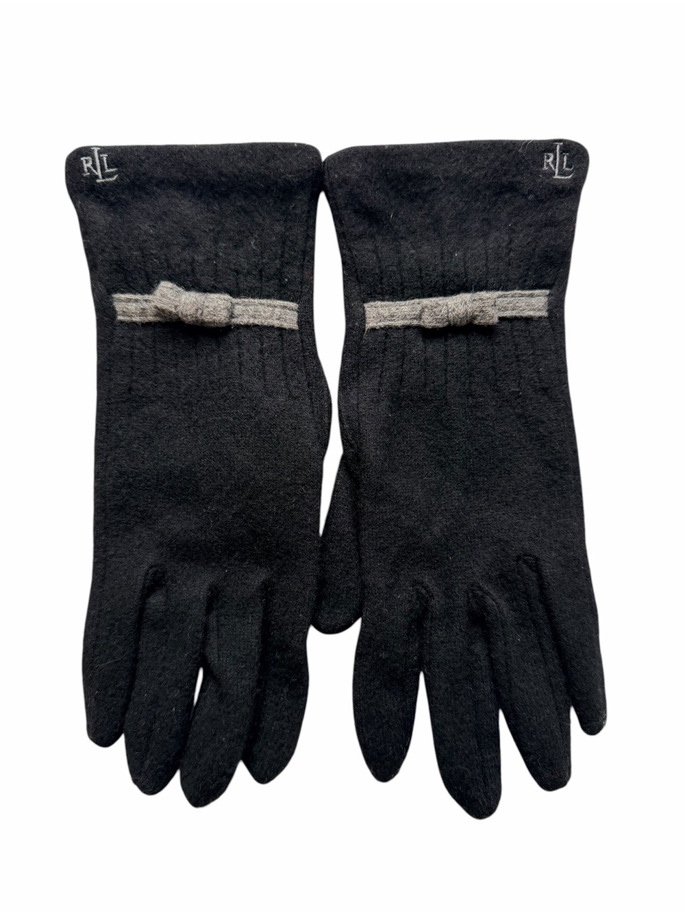 Lauren Ralph Lauren Black Gray Wool Blend Bow Gloves Women’s Size L